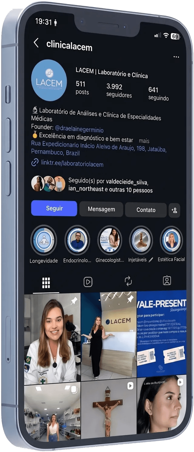 Perfil da LACEM no Instagram aberto no celular