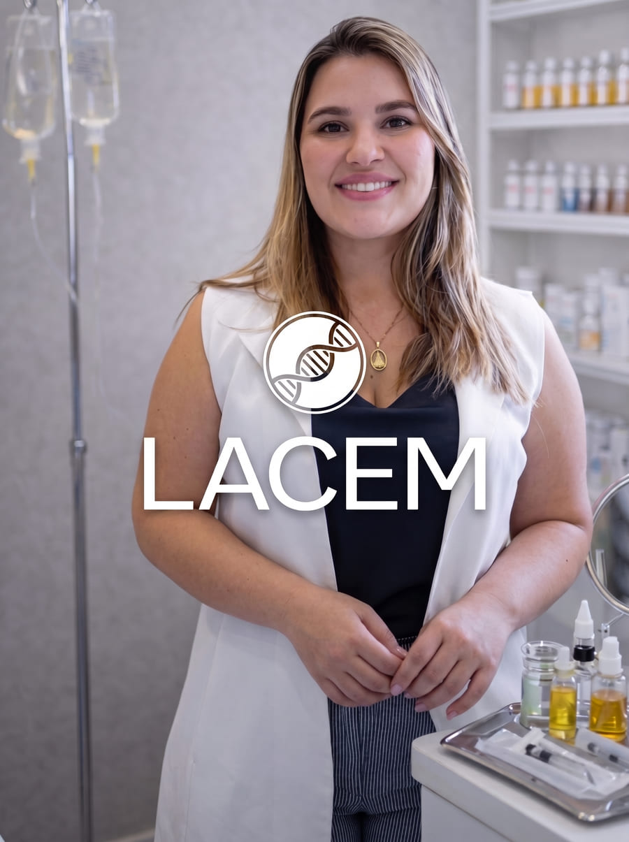 Dra. Elaine Germínio na sala de terapias injetáveis da LACEM